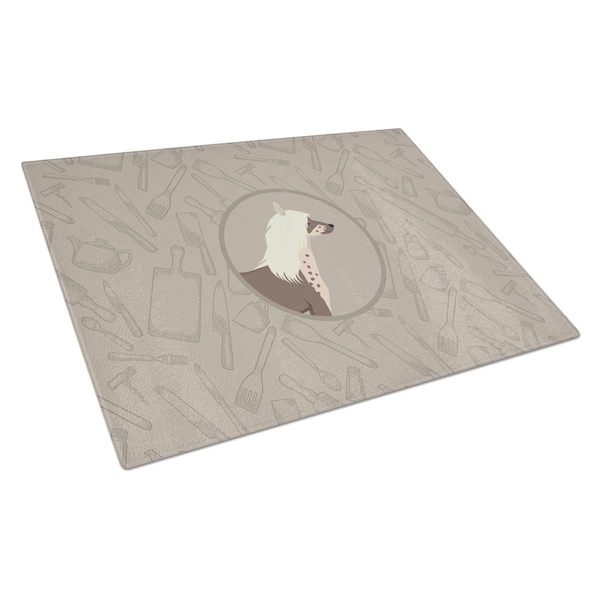 Carolines Treasures Chinese Crested in the Kitchen Glass Cutting Board Large - CK2178LCB