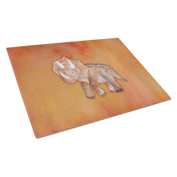 Carolines Treasures Triceratops Watercolor Glass Cutting Board Large - BB7403LCB