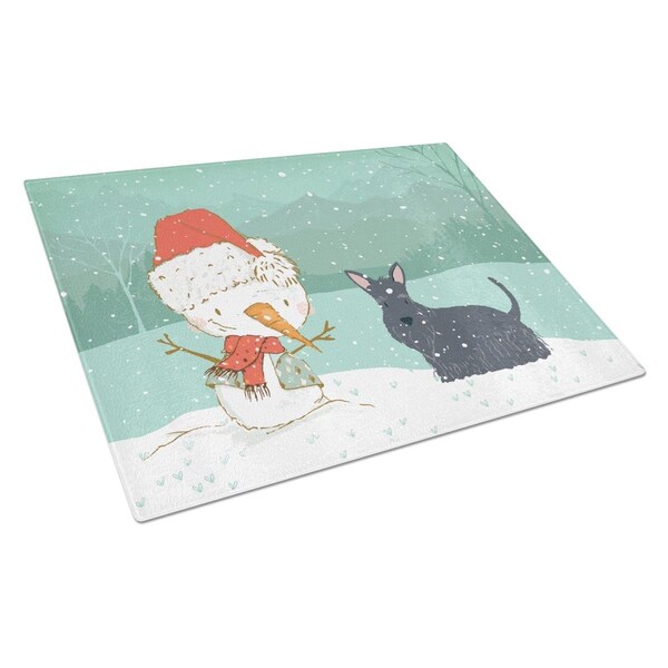Carolines Treasures Scottish Terrier Snowman Christmas Glass Cutting Board Large - CK2068LCB