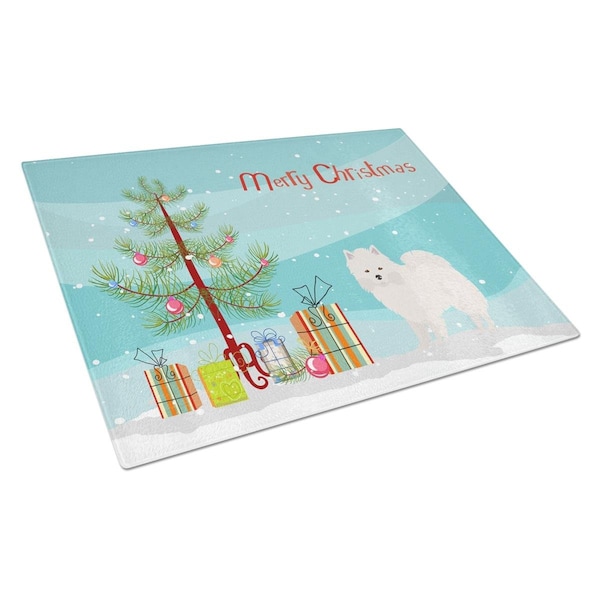 Carolines Treasures American Eskimo Christmas Tree Glass Cutting Board Large - CK3441LCB