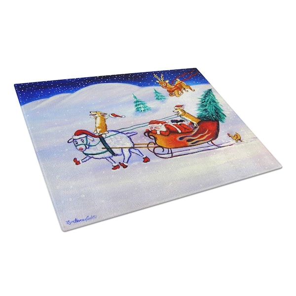 Carolines Treasures Corgi Highhacked Santa Claus Sleigh Glass Cutting Board Large - 7442LCB
