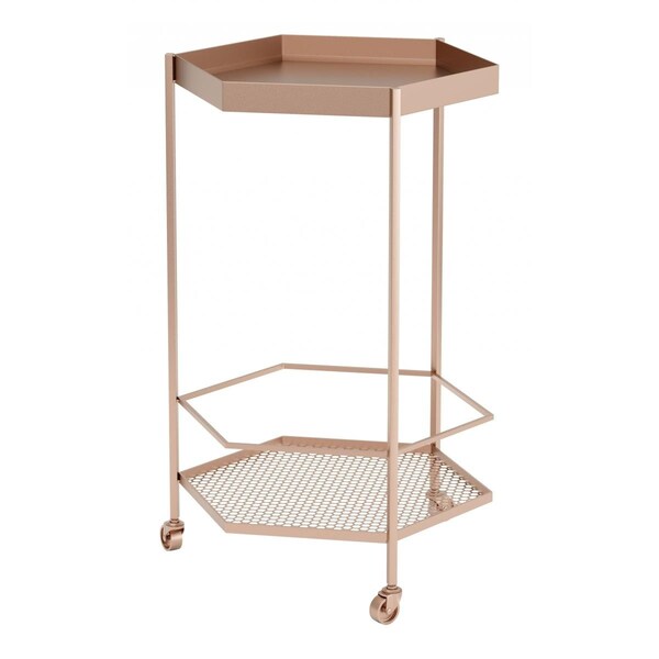 Homeroots 29.9 x 18.3 x 16.5 in. Hex Bar Cart, Gold - 396331