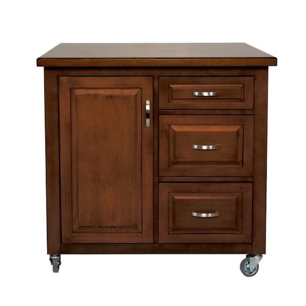 Sunset Trading Sunset Trading PK-CRT-04-CT Andrews Kitchen Cart  Three Drawers & Adjustable Shelf Cabinet - Brown - PK-CRT-04-CT