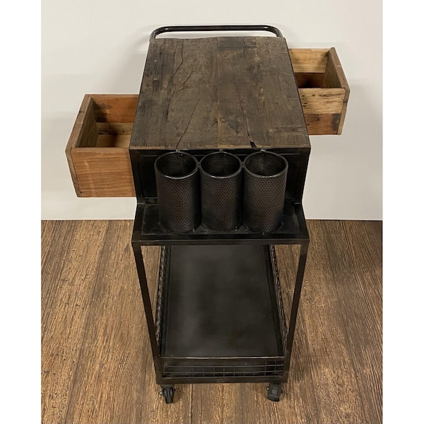 Homeroots 37 x 19 x 33 in. Rolling Rustic Black & Natural Bar Cart - 389227