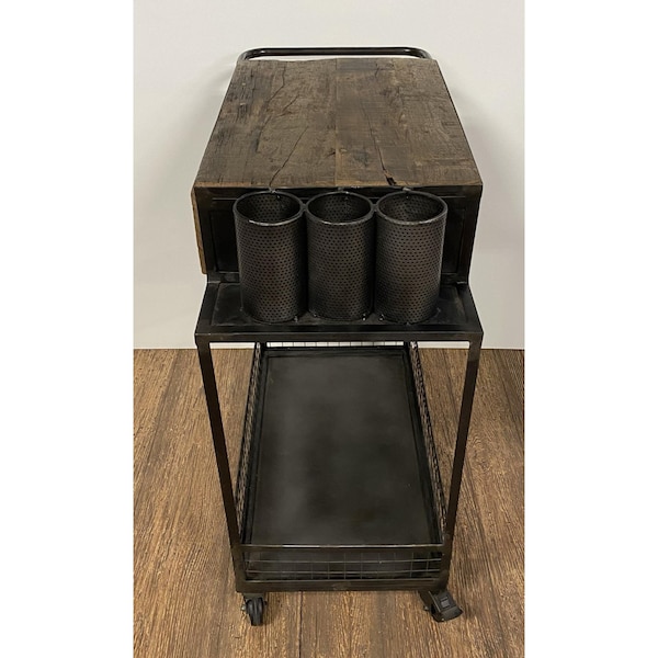 Homeroots 37 x 19 x 33 in. Rolling Rustic Black & Natural Bar Cart - 389227