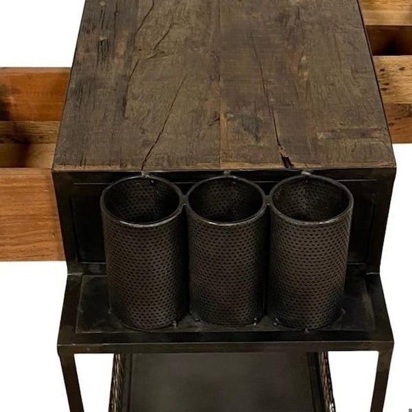 Homeroots 37 x 19 x 33 in. Rolling Rustic Black & Natural Bar Cart - 389227