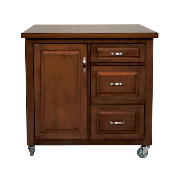 Fine-Line Andrews Kitchen Cart Three Drawers &amp; Adjustable Shelf Cabinet - Brown - FI2661534