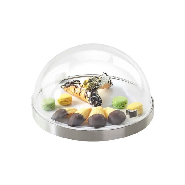 Cal Mil Plastics Cal-Mil 3328-12-55 Round Base Flip Lid Chill Sampler Display 12" Dia. x 7-1/2"H Stainless Steel - 3328-12-55