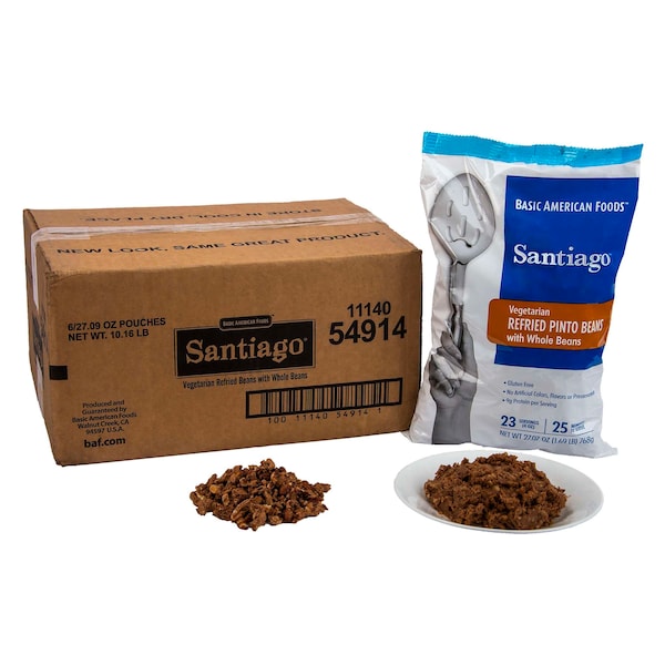 Frijoles Refritos Suaves Santiago de Baf Santiago Basic American Foods en Bolsa de 29.77 oz, Paquete de 6 - 82948