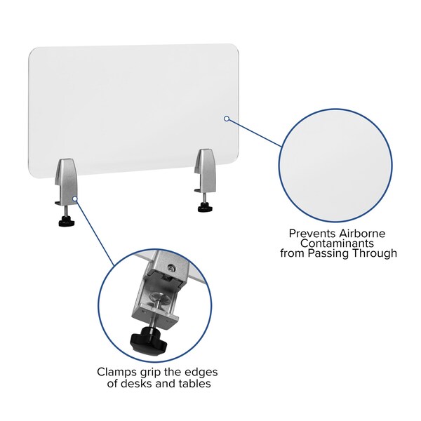 Flash Furniture Clear Acrylic Desk Partition, 12"H x 23"L, Hardware Included - BR-DDIA-3058-GG