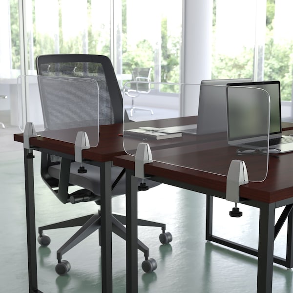 Flash Furniture Clear Acrylic Desk Partition, 12"H x 23"L, Hardware Included - BR-DDIA-3058-GG