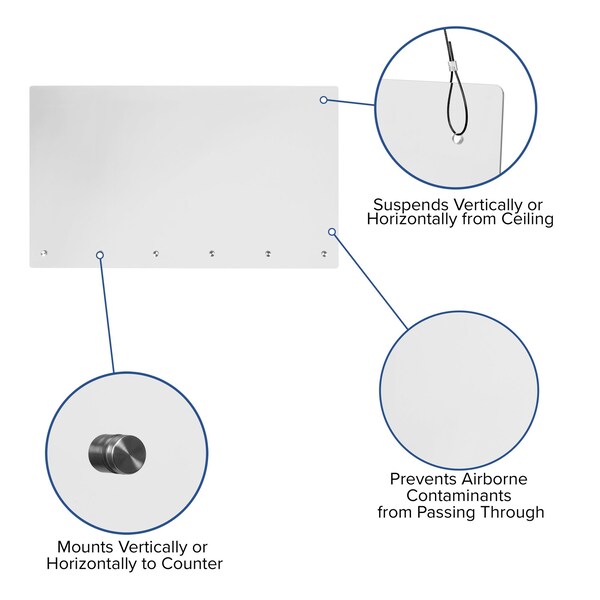 Flash Furniture Acrylic Suspended Register Shield / Sneeze Guard, 24"H x 42"L - BR-ASLM-2442-GG