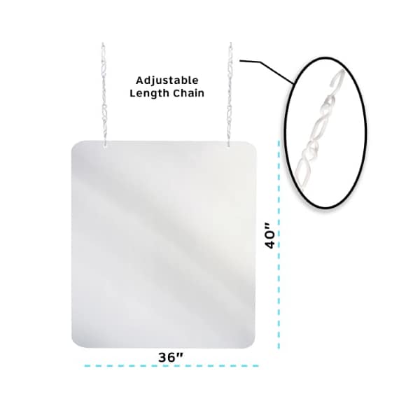 Alpine Industries 36"x 40"x 2"Clear Acrylic Sheet Hanging Protective Sneeze Guard - ALP410-3640-H