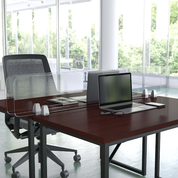 Flash Furniture Clear Acrylic Desk Partition, 12"H x 60"L, Hardware Included - BR-DDIA-30152-GG