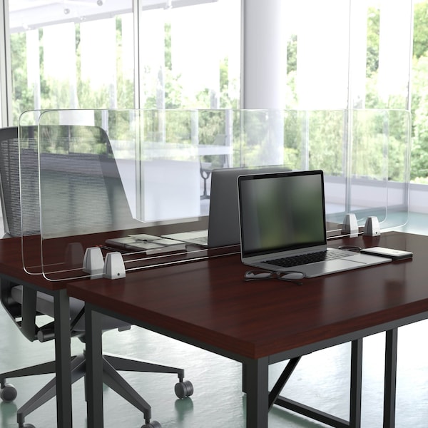 Flash Furniture Clear Acrylic Desk Partition, 18"H x 55"L, Hardware Included - BR-DDIA-45139-GG