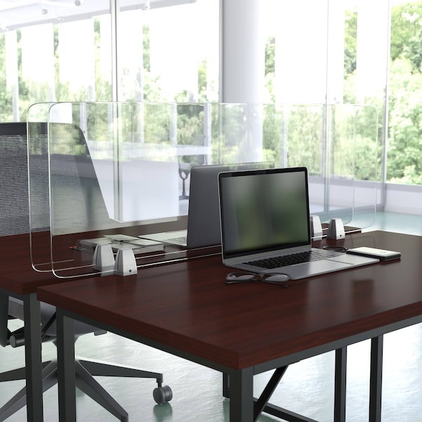 Flash Furniture Clear Acrylic Desk Partition, 18"H x 47"L, Hardware Included - BR-DDIA-45119-GG