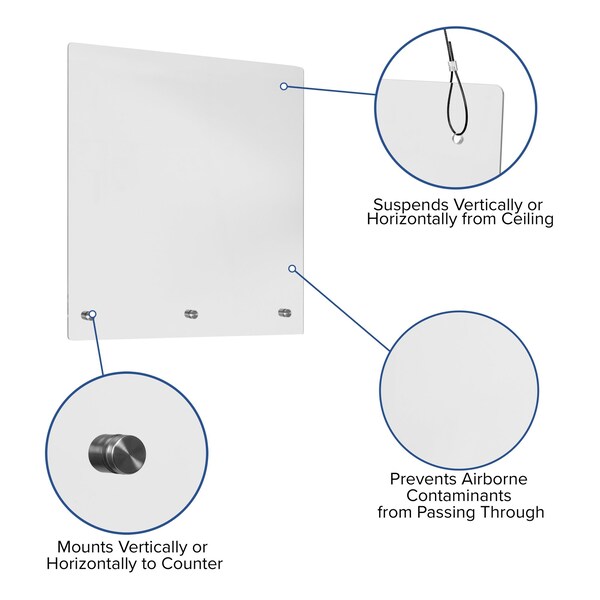 Flash Furniture Acrylic Suspended Register Shield / Sneeze Guard, 24"H x 24"L - BR-ASLM-2424-GG