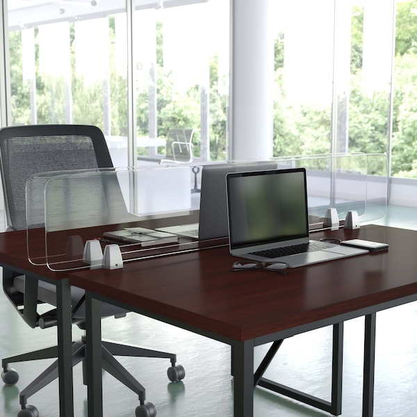 Flash Furniture Clear Acrylic Desk Partition, 12"H x 55"L, Hardware Included - BR-DDIA-30139-GG