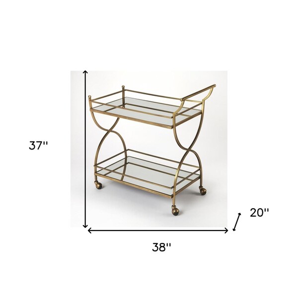 Homeroots 30.5 x 31 x 18.5 in. Antique Gold Bar Cart - 388945