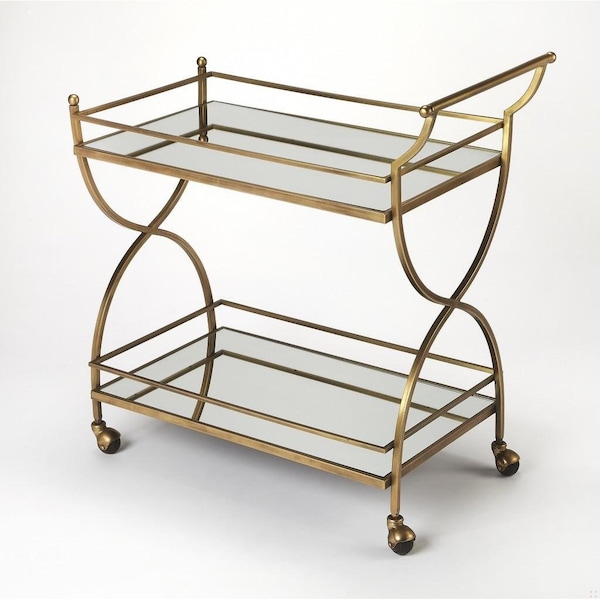 Homeroots 30.5 x 31 x 18.5 in. Antique Gold Bar Cart - 388945