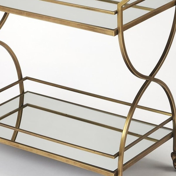 Homeroots 30.5 x 31 x 18.5 in. Antique Gold Bar Cart - 388945