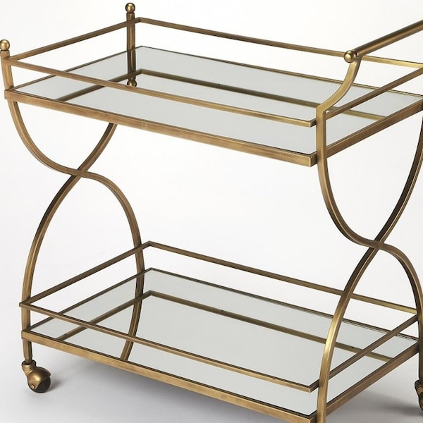 Homeroots 30.5 x 31 x 18.5 in. Antique Gold Bar Cart - 388945