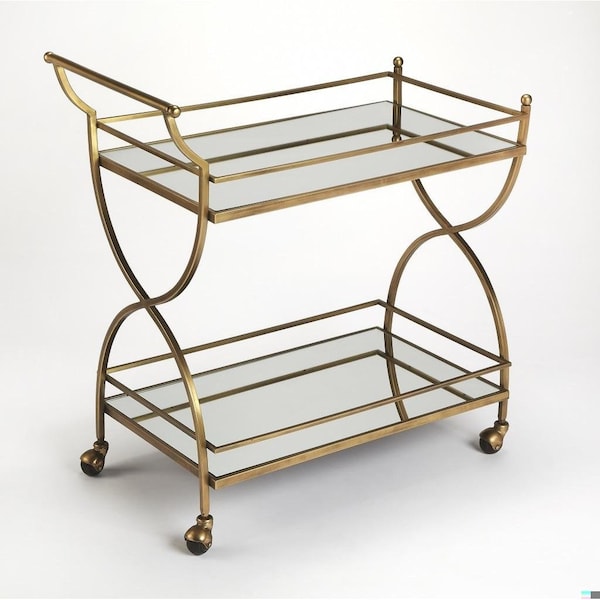 Homeroots 30.5 x 31 x 18.5 in. Antique Gold Bar Cart - 388945