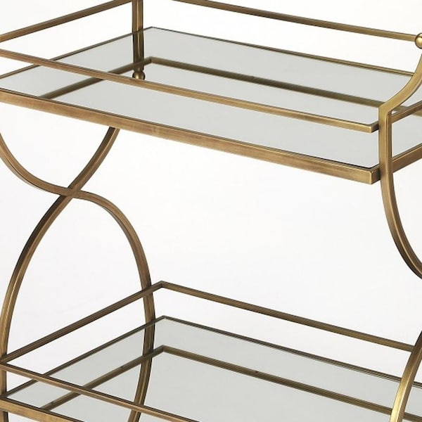 Homeroots 30.5 x 31 x 18.5 in. Antique Gold Bar Cart - 388945