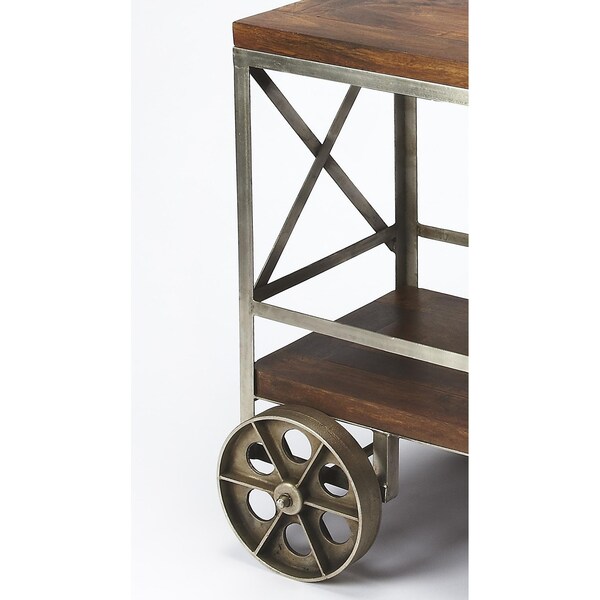 Homeroots 32.5 x 34 x 15 in. Vintage Style Rolling Server Bar Cart, Multi Color - 388944