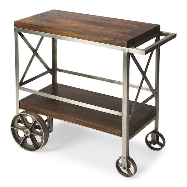 Homeroots 32.5 x 34 x 15 in. Vintage Style Rolling Server Bar Cart, Multi Color - 388944