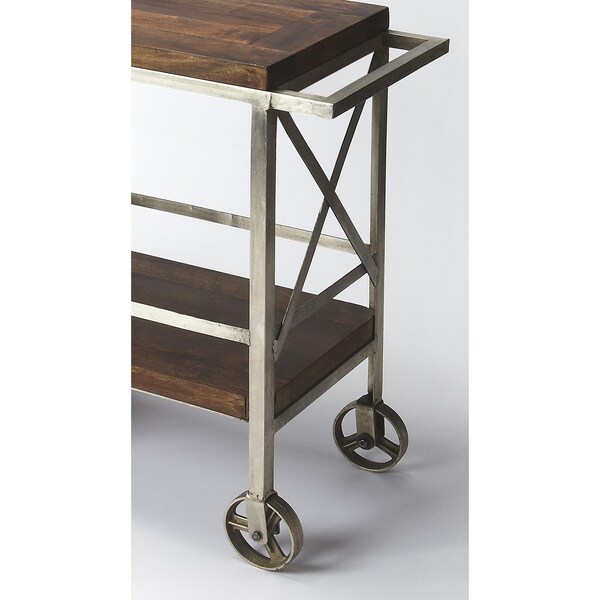 Homeroots 32.5 x 34 x 15 in. Vintage Style Rolling Server Bar Cart, Multi Color - 388944