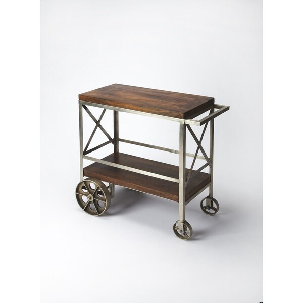 Homeroots 32.5 x 34 x 15 in. Vintage Style Rolling Server Bar Cart, Multi Color - 388944