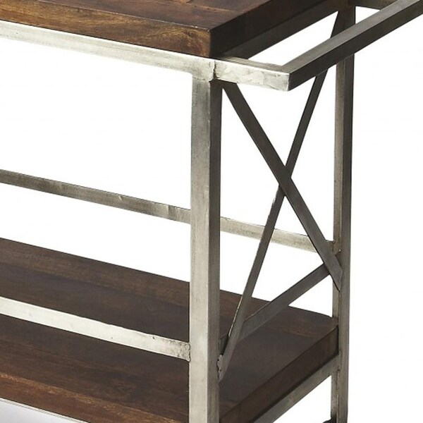 Homeroots 32.5 x 34 x 15 in. Vintage Style Rolling Server Bar Cart, Multi Color - 388944