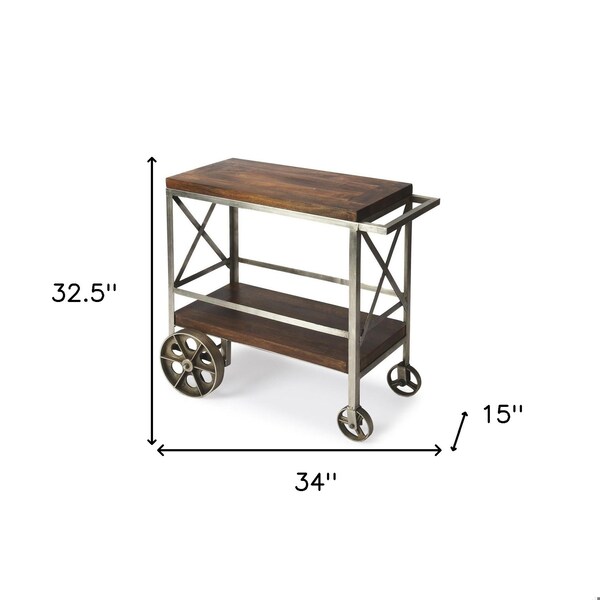 Homeroots 32.5 x 34 x 15 in. Vintage Style Rolling Server Bar Cart, Multi Color - 388944