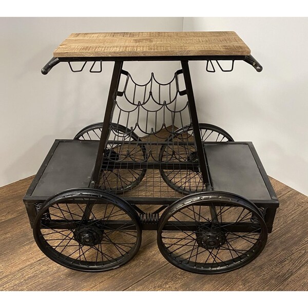 Homeroots 41 x 28 x 44 in. Rustic Black Rail Car Bar Cart - 389228