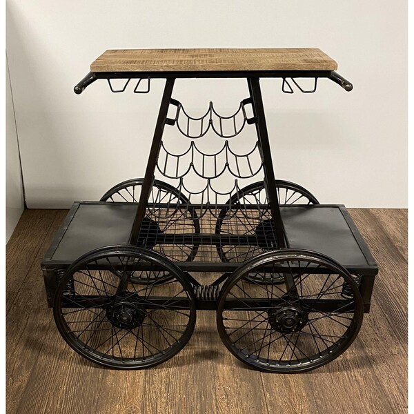 Homeroots 41 x 28 x 44 in. Rustic Black Rail Car Bar Cart - 389228