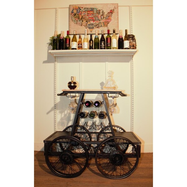 Homeroots 41 x 28 x 44 in. Rustic Black Rail Car Bar Cart - 389228