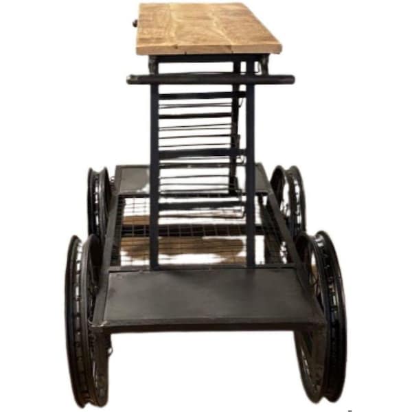 Homeroots 41 x 28 x 44 in. Rustic Black Rail Car Bar Cart - 389228