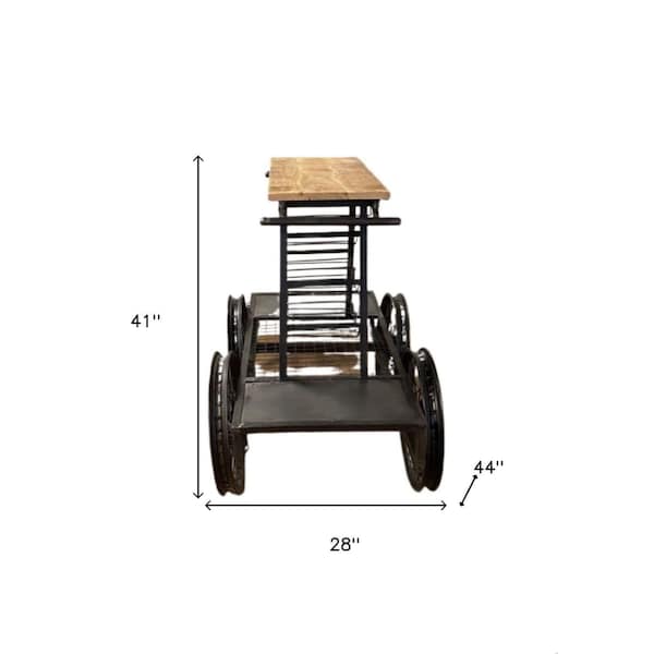 Homeroots 41 x 28 x 44 in. Rustic Black Rail Car Bar Cart - 389228