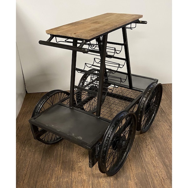 Homeroots 41 x 28 x 44 in. Rustic Black Rail Car Bar Cart - 389228