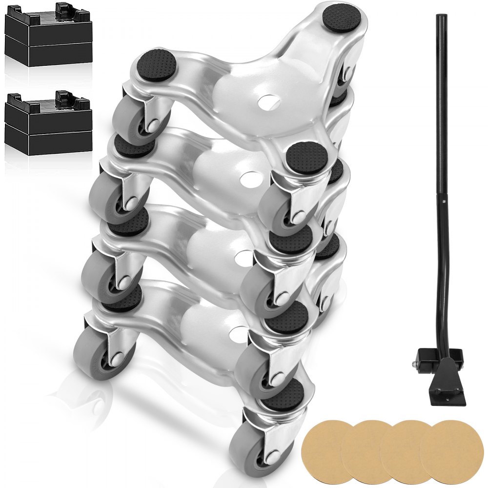VEVOR Furniture Dolly, 4 Pack 6-Inch Steel Tri-Dolly with 360° PP Swivel Wheels and Non-Slip Cap, 3 Wheels Furniture Lift Mover Tool Set for Moving Heavy Furniture Refrigerator Sofa, 250Lbs Capacity - JYXTKY4250LBSFE6KV0