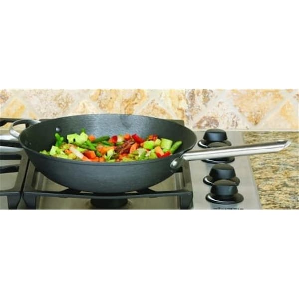 Bakebetter Chinese Wok 13 in. Cast Iron Lightweight Heat - Black - - BA105087