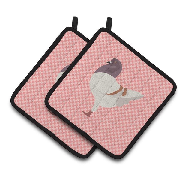 Carolines Treasures German Modena Pigeon Pink Check Pair of Pot Holders - BB7949PTHD