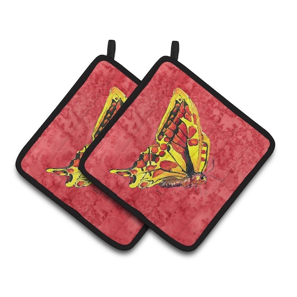 Carolines Treasures Butterfly on Red Pair of Pot Holders - 8862PTHD
