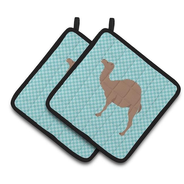 Carolines Treasures Carolines Treasures BB7993PTHD F1 Hybrid Camel Blue Check Pair of Pot Holders - BB7993PTHD