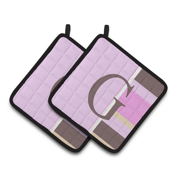 Carolines Treasures Letter G Initial Monogram - Pink Stripes Pair of Pot Holders, 7.5 x 3 x 7.5 in. - CJ1005-GPTHD