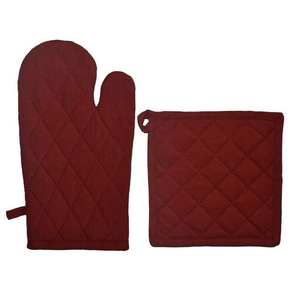 Dunroven House Dunroven House ORK104MP-R Quilted Oven Mitt & Potholder Set; Red - ORK104MP-R
