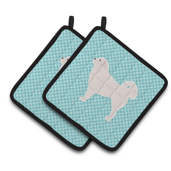 Carolines Treasures Polish Tatra Sheepdog Checkerboard Blue Pair of Pot Holders - BB3727PTHD