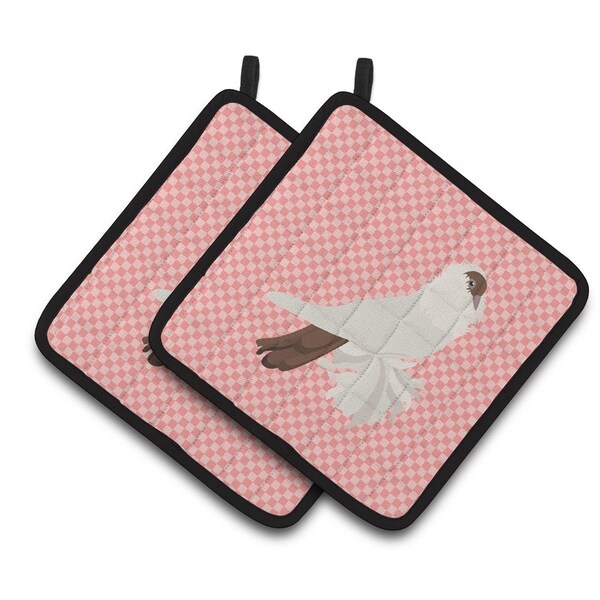 Carolines Treasures German Helmet Pigeon Pink Check Pair of Pot Holders - BB7944PTHD