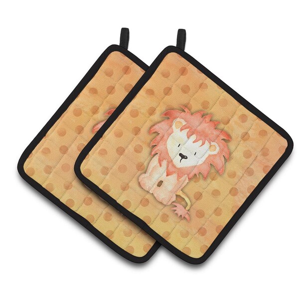 Carolines Treasures Polkadot Lion Watercolor Pair of Pot Holders - BB7374PTHD